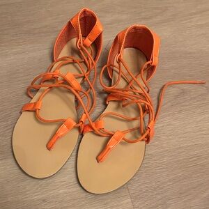ShuShop Vibrant Orange Lace-Up Sandals